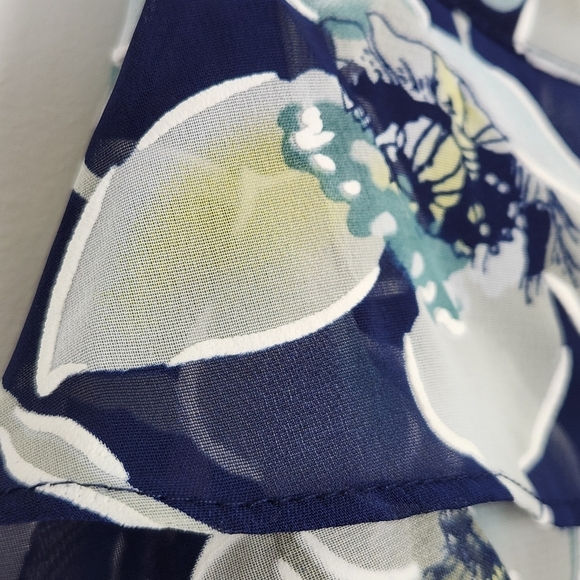 Leslie Fay Ruffle Halter Blue Floral Lined Chiffon Maxi Dress Size 6 - Picture 3 of 12